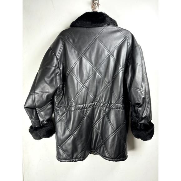 Vintage BB Dakota Black Mobwife Gothcore Vegan Fur & Leather Mid Length Jacket S - Picture 3 of 6
